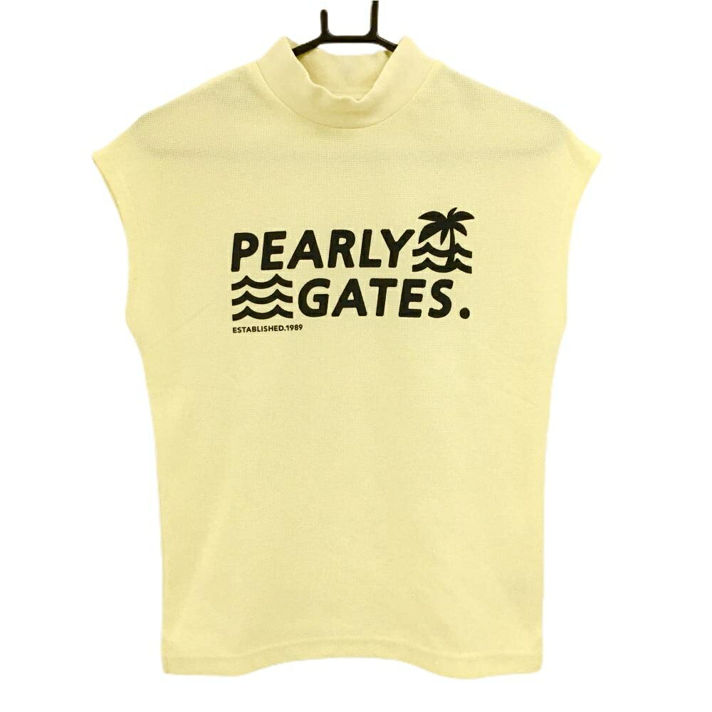 【超美品】パーリーゲイツ ノースリーブハイネックシャツ ライトイエロー×黒 レディース 0(S) ゴルフウェア PEARLY GATES