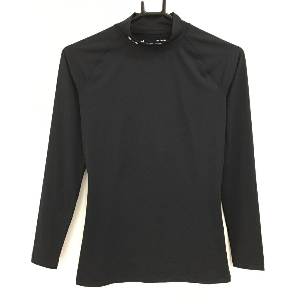 【美品】アンダーアーマー ハイネックインナーシャツ 黒 ネックロゴ刺しゅう HEATGEAR レディース M ゴルフウェア UNDER ARMOUR