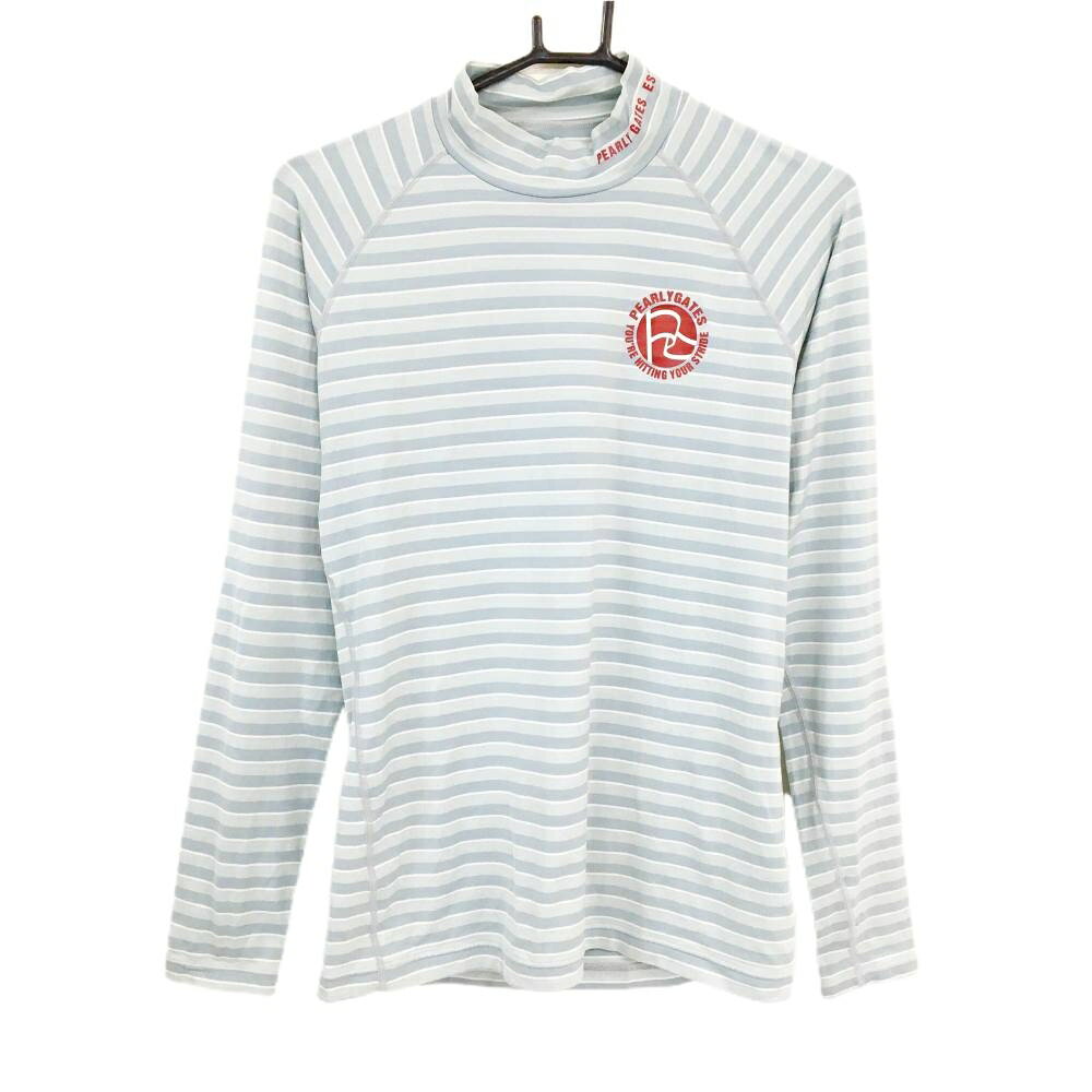 【美品】パーリーゲイツ ハイネックインナーシャツ グレー ボーダー ロゴレッド メンズ 5(L) ゴルフウェア PEARLY GATES