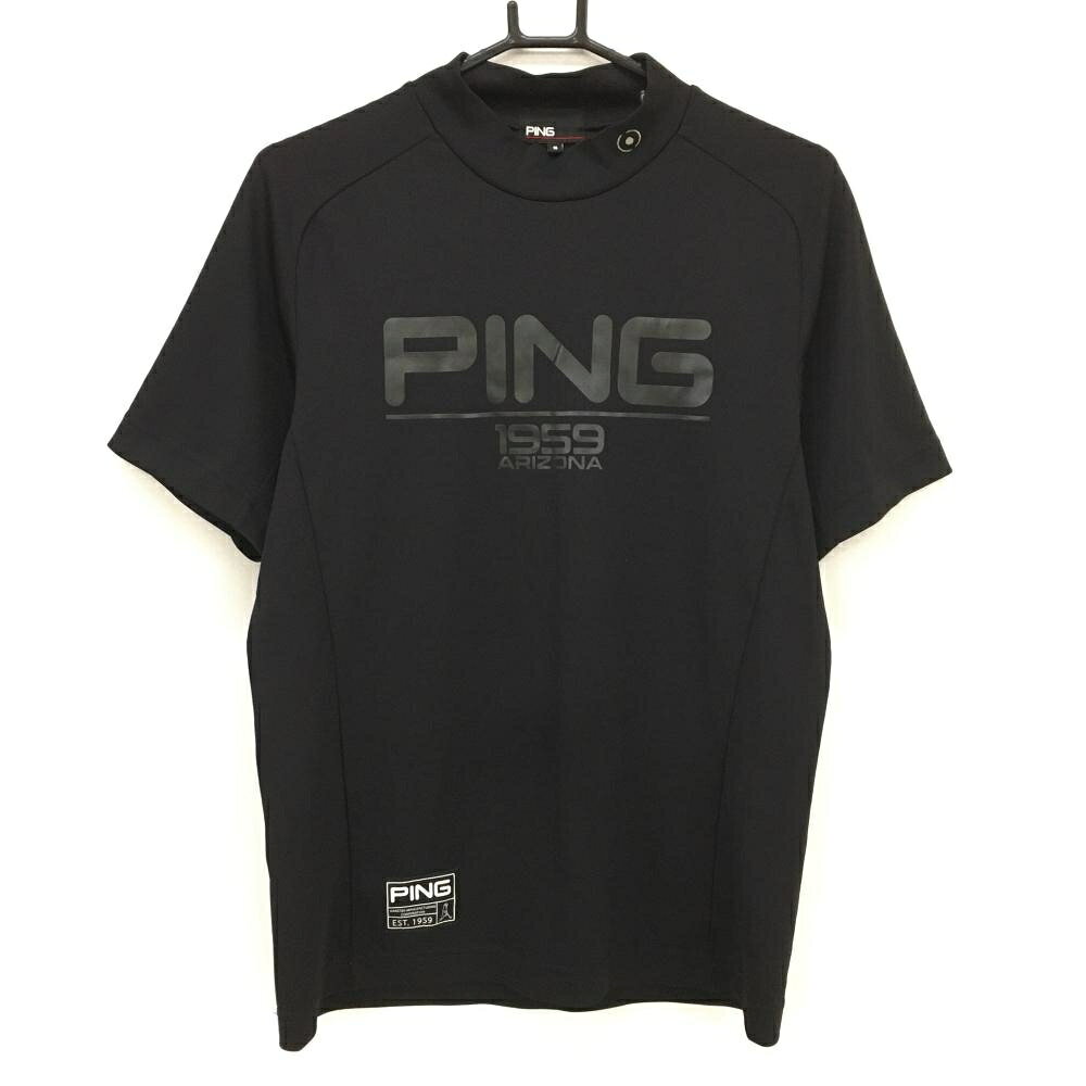 【25%OFFクーポン配布中！9/14まで】【美品】ピン 半袖ハイネックシャツ 黒 ビッグロゴ メンズ S ゴルフウェア PING