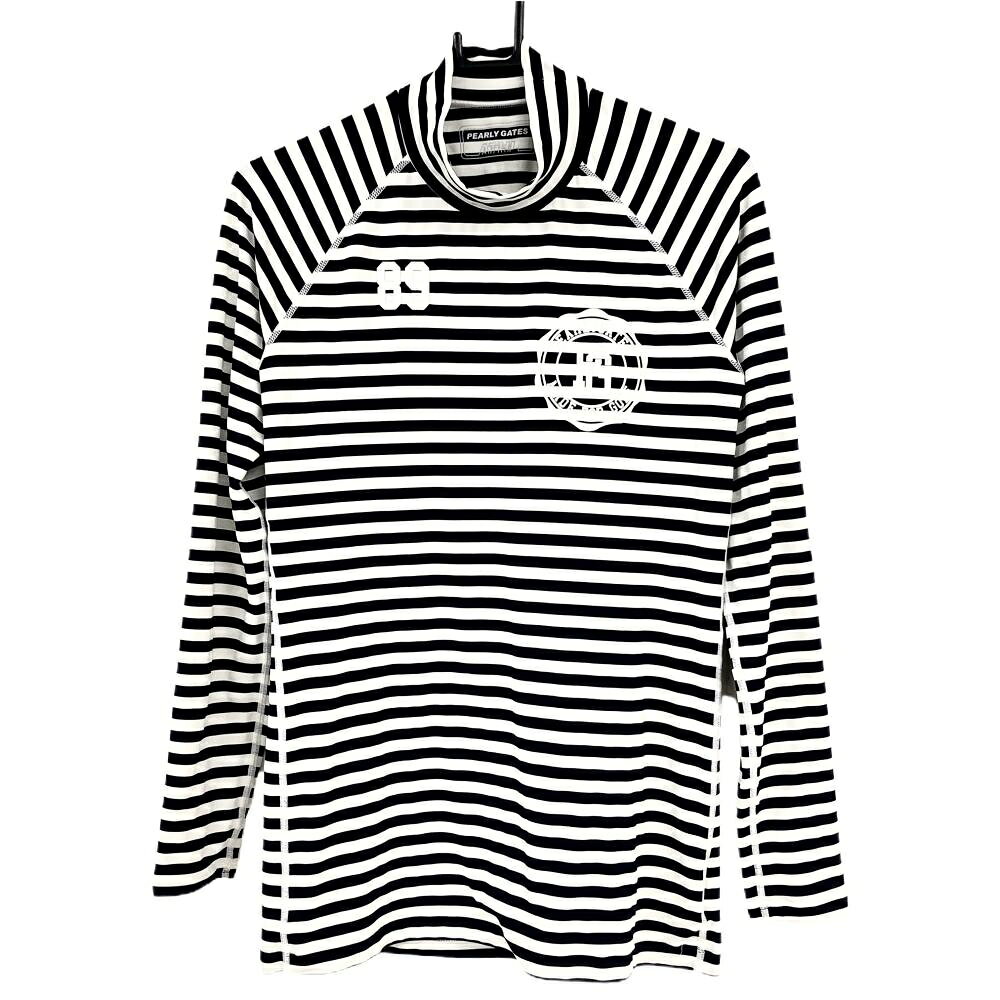 【超美品】パーリーゲイツ ハイネックインナーシャツ 白×黒 ボーダー ロゴプリント メンズ 4(M) ゴルフウェア PEARLY GATES