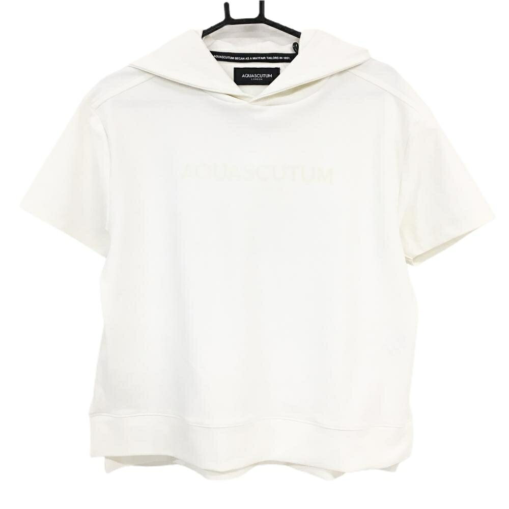 【美品】アクアスキュータム 半袖パーカー 白系 フロントロゴプリント 薄手 レディース ゴルフウェア Aquascutum