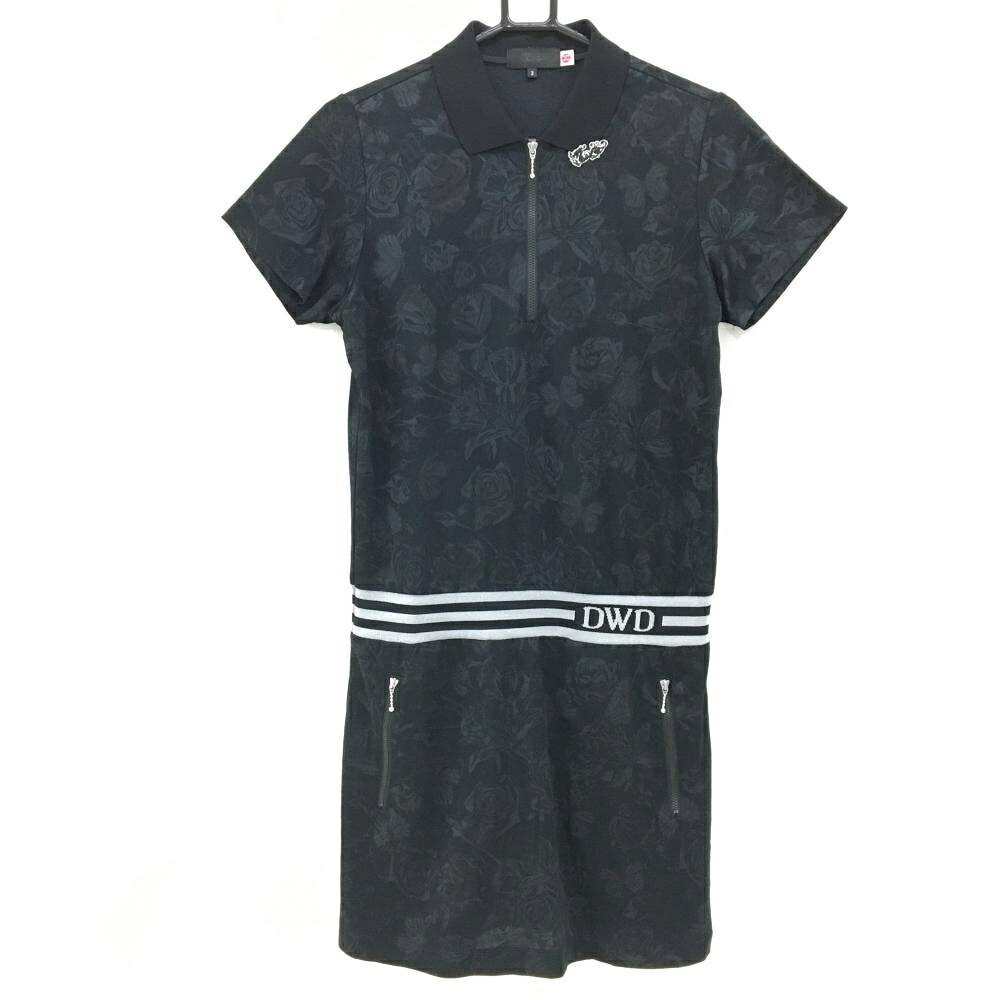 【25%OFFクーポン配布中！9/14まで】【超美品】ダンスウィズドラゴン 半袖ポロワンピース 黒 バラ柄地模様 ハーフジップ レディース 3(L) ゴルフウェア Dance With Dragon