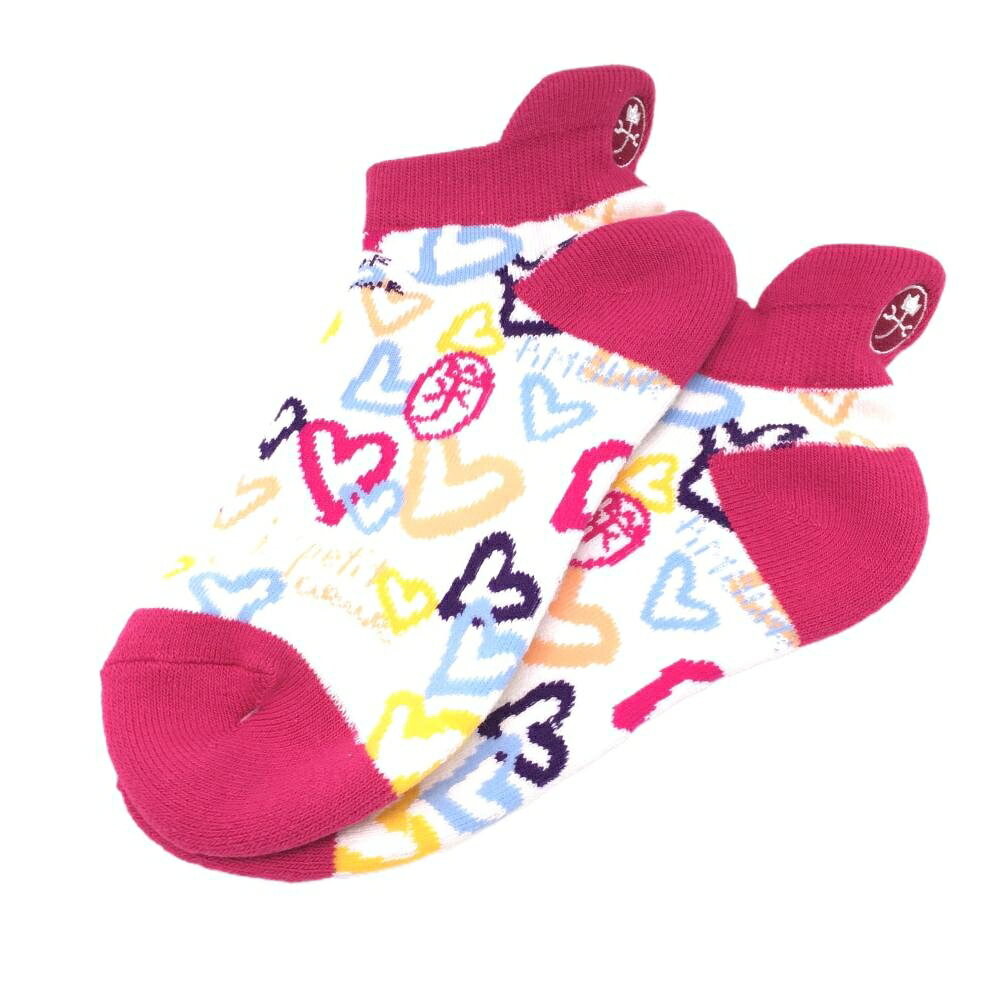 【新品】カステルバジャック ソックス 白×ピンク×ライトブルー ハート総柄 抗菌防臭 くるぶし丈 レディース ゴルフウェア CASTELBAJAC