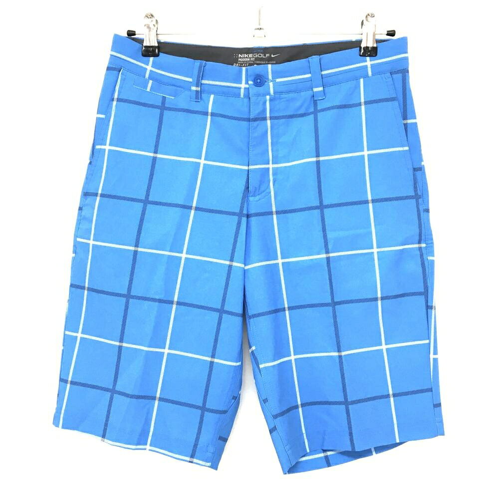 【25%OFFクーポン配布中！9/14まで】【超美品】ナイキゴルフ ハーフパンツ ブルー×白 チェック柄 ストレッチ DRI-FIT メンズ M ゴルフウェア NIKE