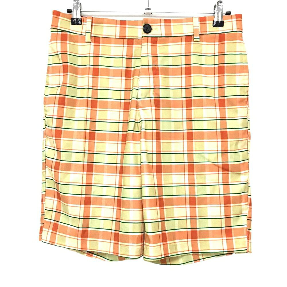 【25%OFFクーポン配布中！9/14まで】【超美品】ナイキゴルフ ハーフパンツ ライトグリーン×オレンジ チェック柄 ストレッチ DRI-FIT メンズ L ゴルフウェア NIKE