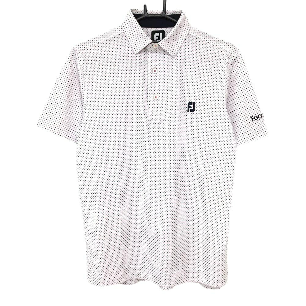 【25%OFFクーポン配布中！9/14まで】フットジョイ 半袖ポロシャツ 白×ピンク×ネイビー 総柄 ロゴ刺しゅう 襟汚れ、袖下色褪せ メンズ ゴルフウェア FootJoy