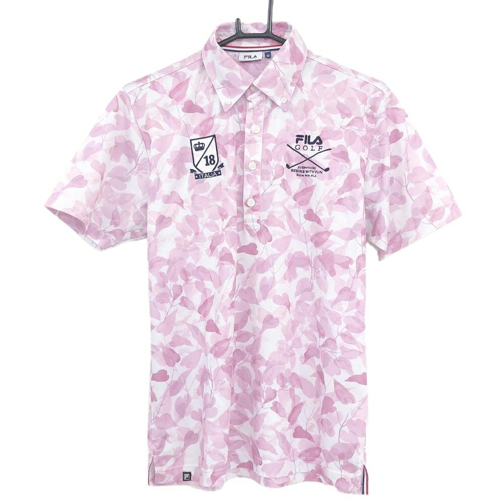 【25%OFFクーポン配布中！9/14まで】フィラゴルフ 半袖ポロシャツ ピンク×白 総柄 ボタンダウン メンズ M ゴルフウェア FILA GOLF