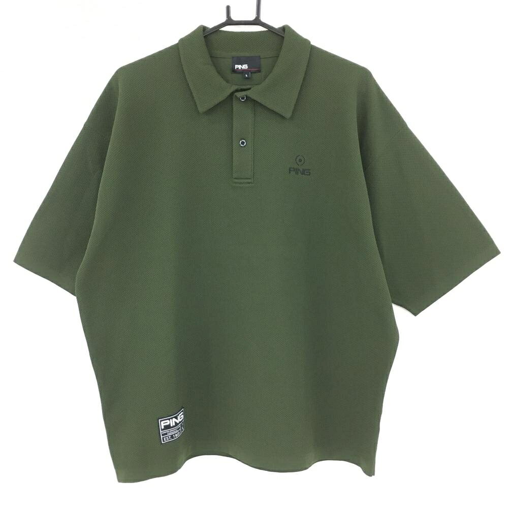 【超美品】ピン ニット半袖ポロシャツ ダークグリーン ロゴ黒 メンズ L ゴルフウェア PING