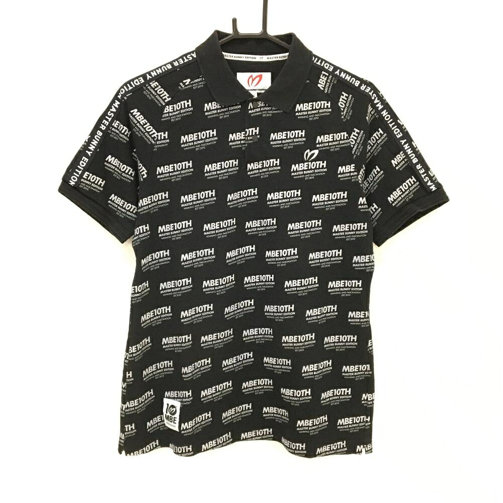 【25%OFFクーポン配布中！9/14まで】マスターバニー 半袖ポロシャツ 黒×白 英字ロゴ総柄 10周年 メンズ 4(M) ゴルフウェア MASTER BUNNY EDITION