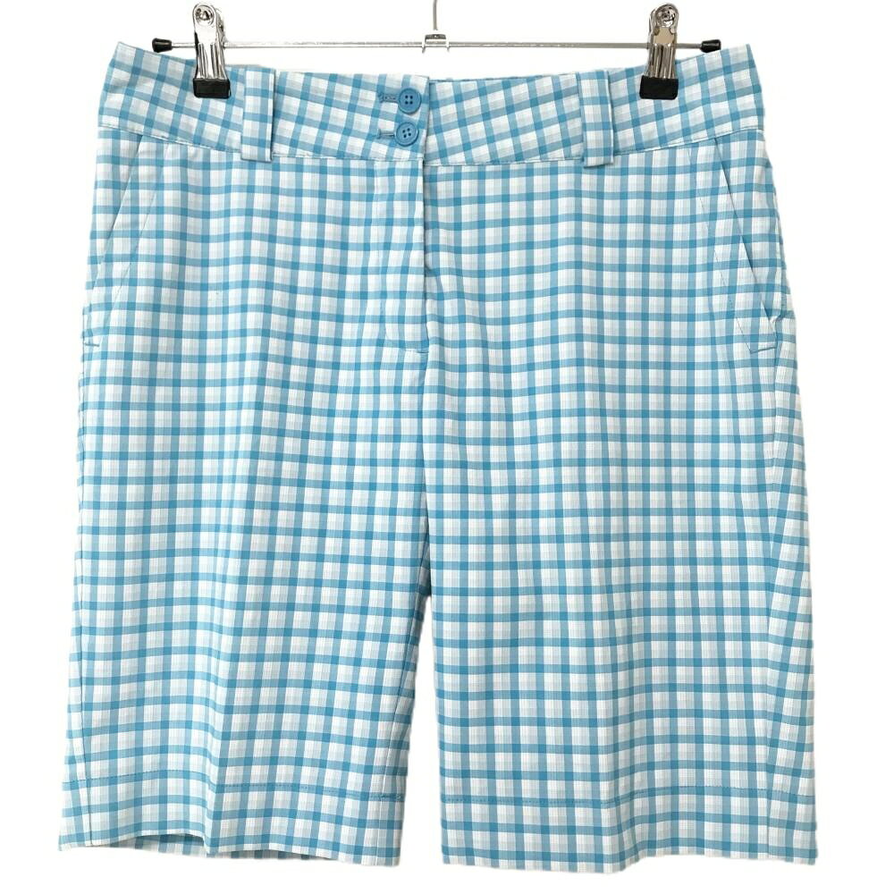 【25%OFFクーポン配布中！9/14まで】【超美品】ナイキゴルフ ハーフパンツ ライトブルー×白 チェック DRI-FIT レディース 6(L) ゴルフウェア NIKE
