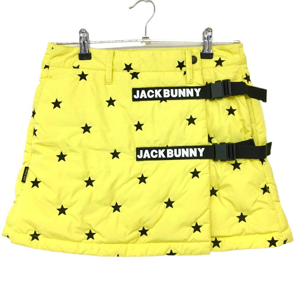 【美品】ジャックバニー ダウンスカート イエロー×黒 星総柄刺しゅう レディース 0(S) ゴルフウェア Jack Bunny