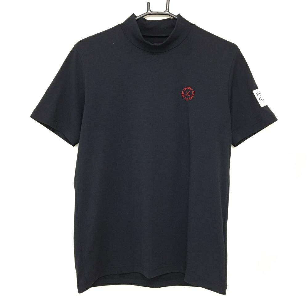 【当店ポイント10倍！9/11 01:59まで】【超美品】パーリーゲイツ 半袖ハイネックシャツ ネイビー×白 背面ロゴ ネックニコちゃん メンズ 3(S) ゴルフウェア PEARLY GATES