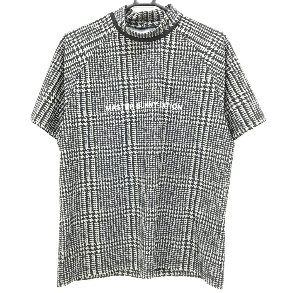 【超美品】マスターバニー 半袖ハイネックシャツ グレージュ系×黒 グレンチェック風 メンズ 5(L) ゴルフウェア MASTER BUNNY EDITION