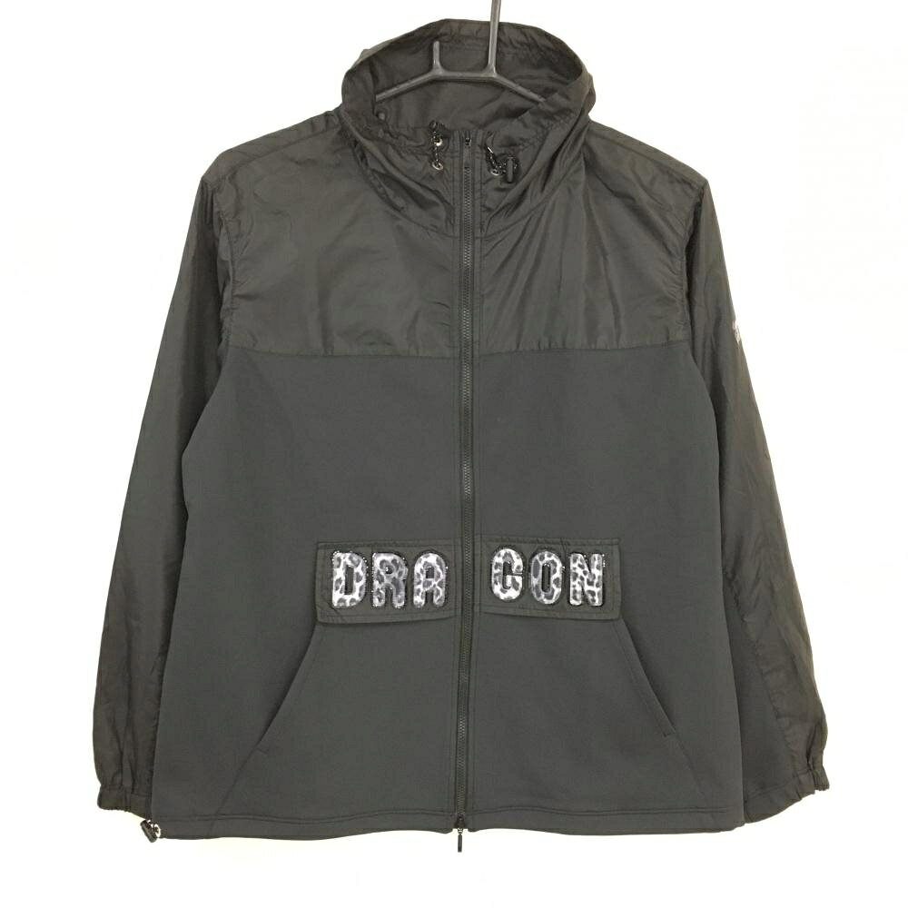 【当店ポイント10倍！9/11 01:59まで】【超美品】ダンスウィズドラゴン ジャケット 黒 切替素材 レオパードロゴ レディース 3(L) ゴルフウェア Dance With Dragon