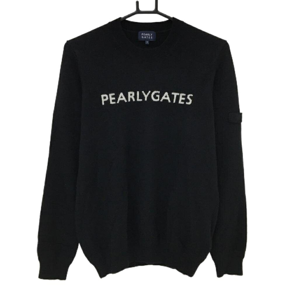 【美品】パーリーゲイツ セーター 黒×白 カシミヤ100％ ロゴ ニット メンズ 5(L) ゴルフウェア PEARLY GATES