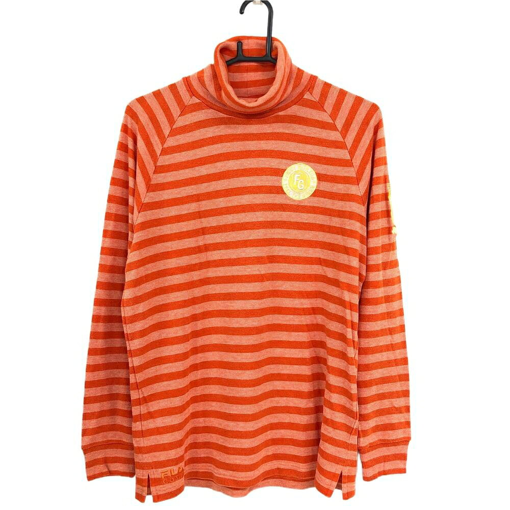 【25%OFFクーポン配布中！9/14まで】フィラゴルフ 長袖タートルネックシャツ オレンジ×白 ボーダー 胸ロゴ メンズ M ゴルフウェア FILA GOLF