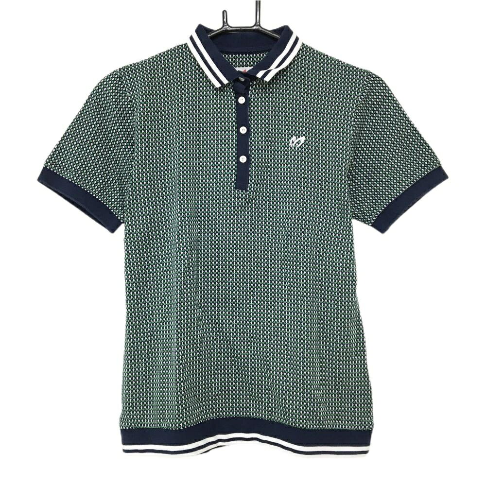 【25%OFFクーポン配布中！9/14まで】マスターバニー 半袖ポロシャツ グリーン×ネイビー ドット風 は レディース 1(M) ゴルフウェア MASTER BUNNY EDITION