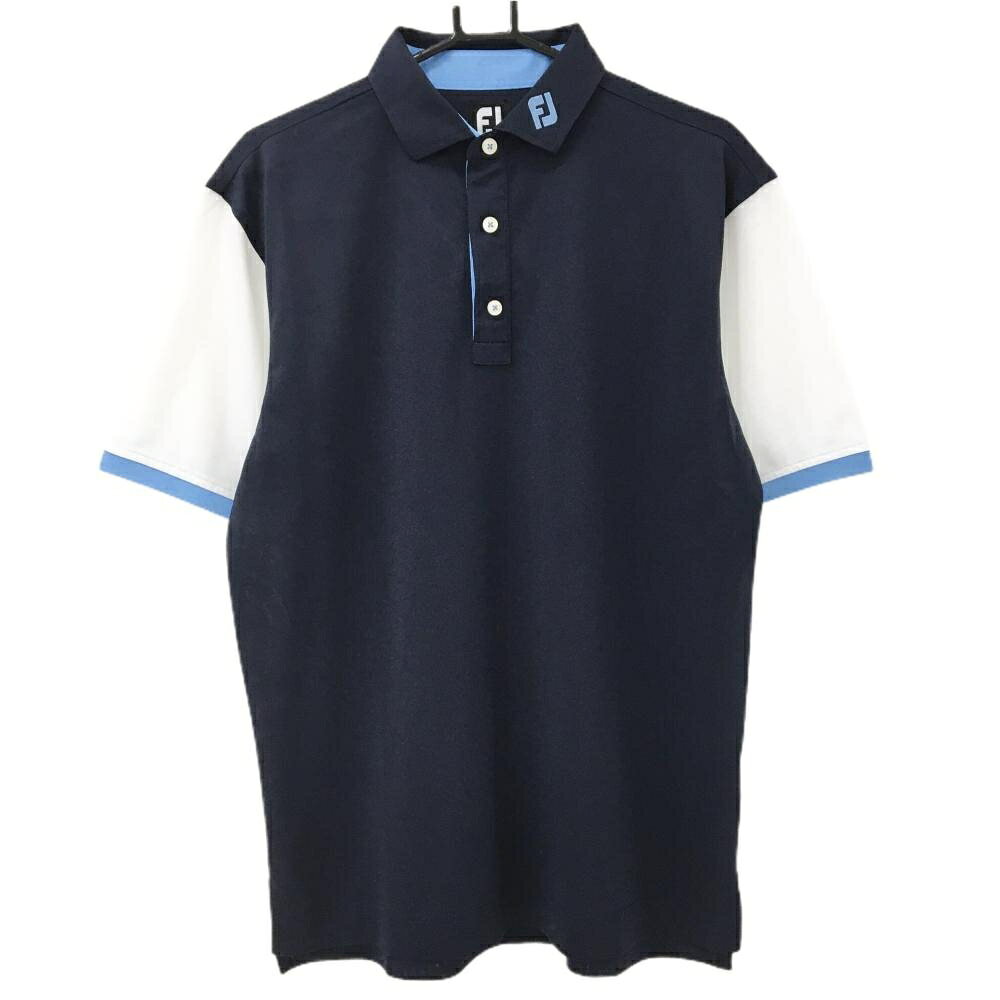 【25%OFFクーポン配布中！9/14まで】フットジョイ 半袖ポロシャツ ネイビー×白 ロゴ刺しゅう メンズ XL ゴルフウェア FootJoy