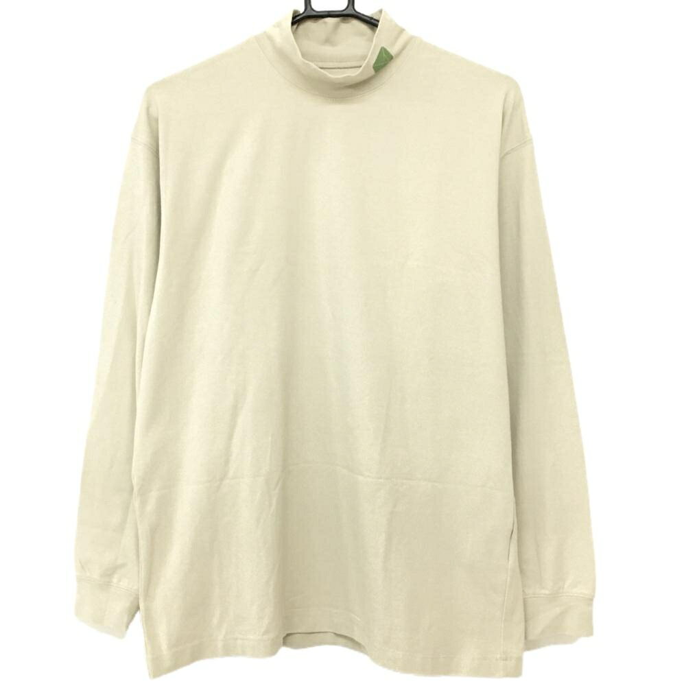 【超美品】タングラム 長袖ハイネックシャツ ベージュ×グリーン バックプリント ネックロゴ メンズ M ゴルフウェア TANGRAM