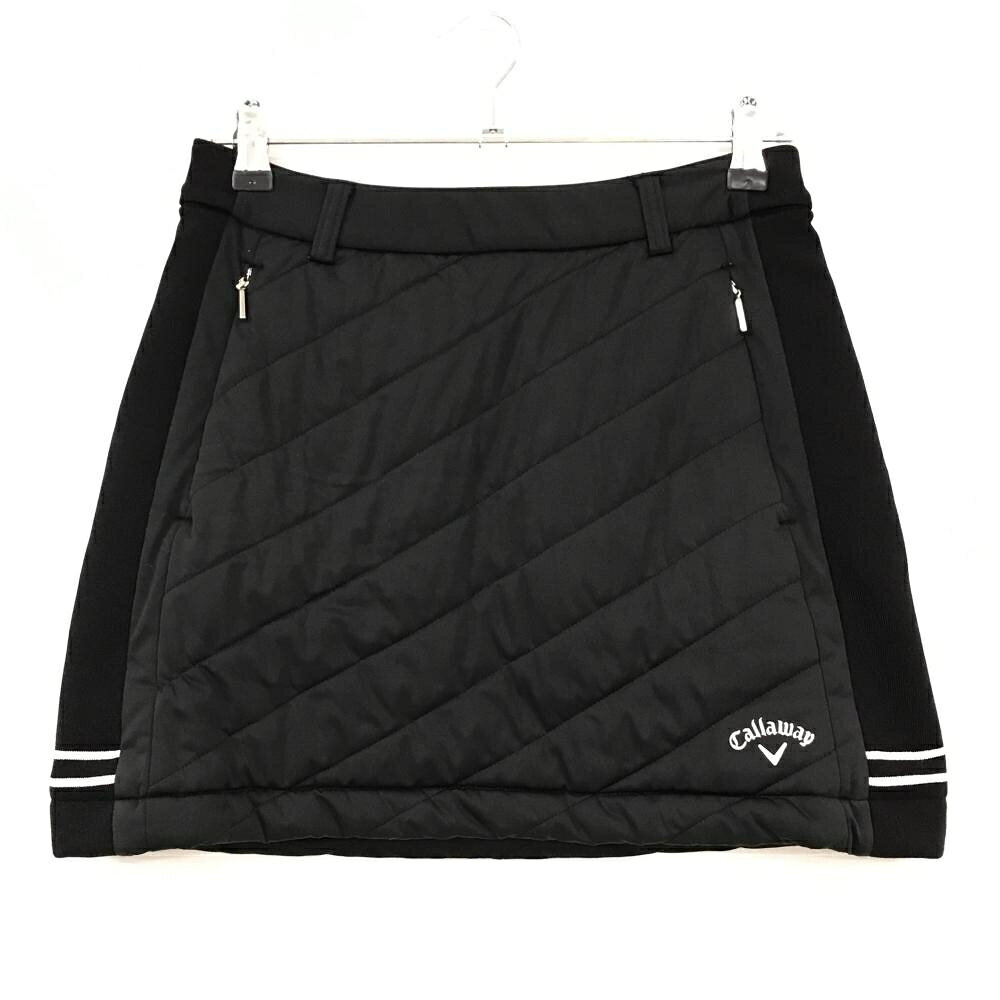 【25%OFFクーポン配布中！9/14まで】キャロウェイ 中綿スカート 黒×シルバー サイド切替 裾ロゴ レディース S ゴルフウェア Callaway