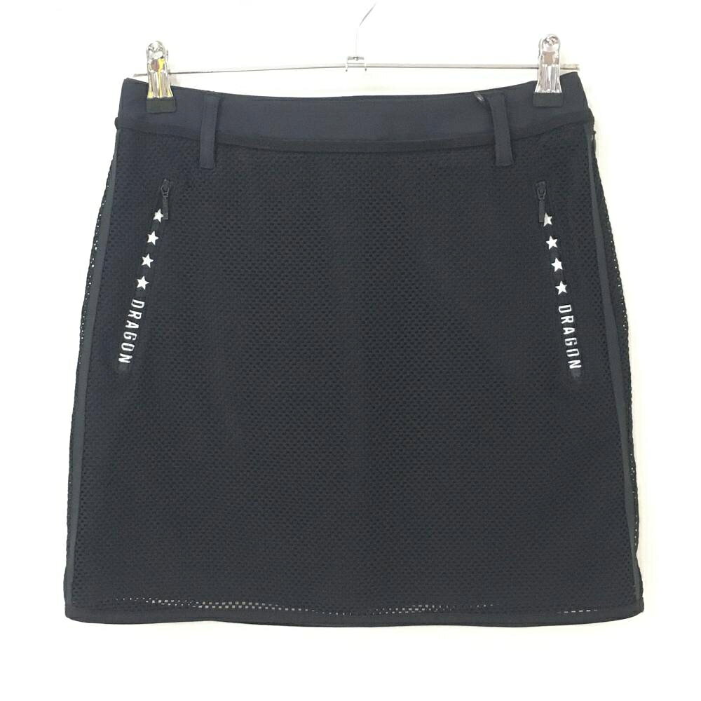 【新品】ダンスウィズドラゴン スカート 黒 メッシュ ポケット口星柄 LYCRA レディース 2(M) ゴルフウェア Dance With Dragon