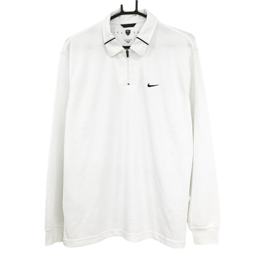 【超美品】ナイキゴルフ 長袖ポロシャツ 白 ロゴ黒 ハーフジップ メンズ LGG ゴルフウェア NIKE