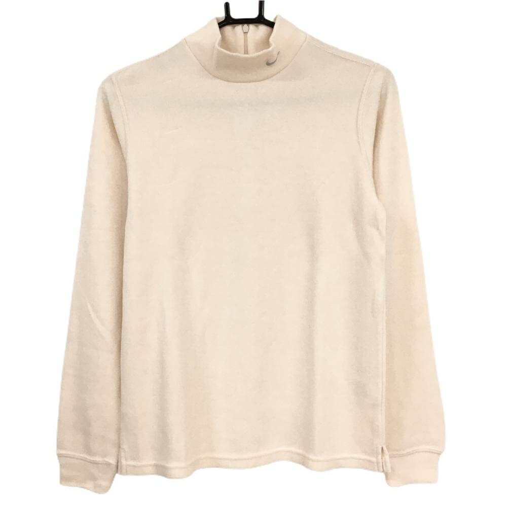 【美品】ナイキゴルフ 長袖ハイネックシャツ ピンクベージュ ロゴ刺しゅう 表起毛 レディース M ゴルフウェア NIKE