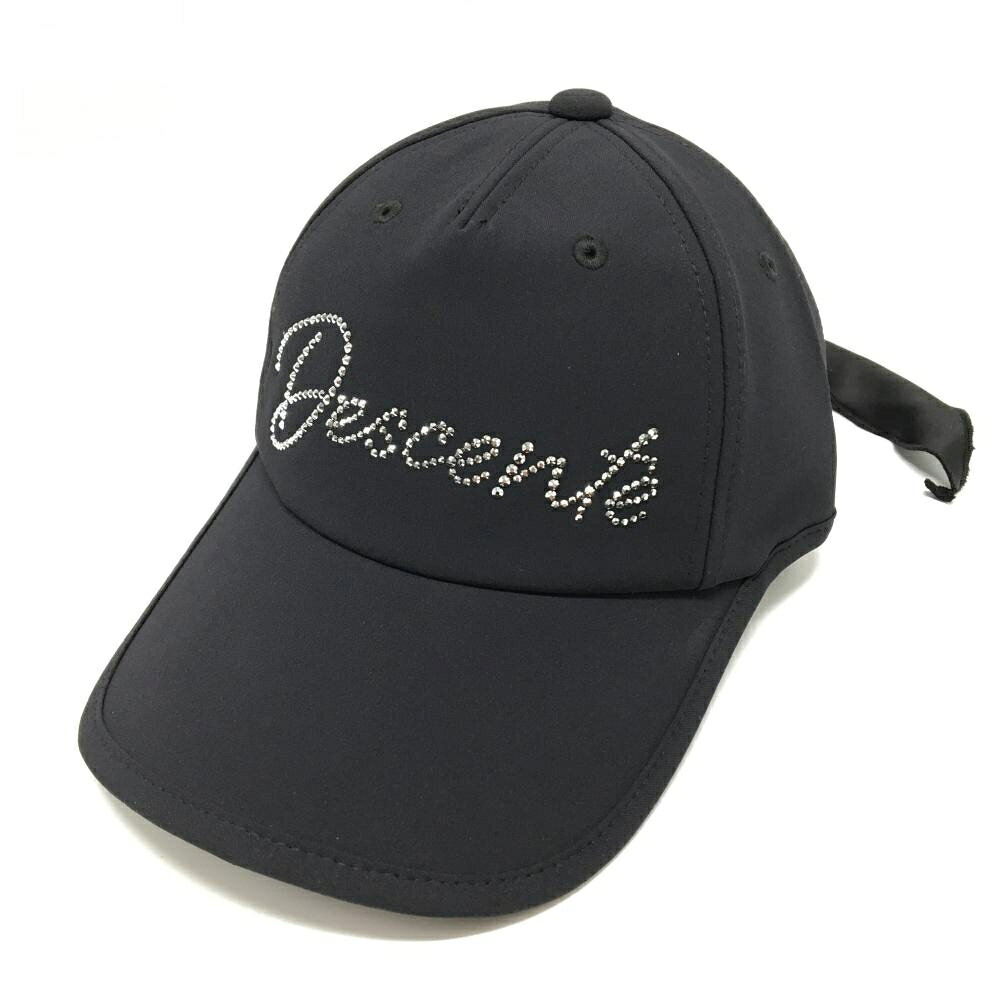 【超美品】デサントゴルフ キャップ 黒 LUXE COLLECTION スワロフスキー リボン レディース F(55cm-57cm) ゴルフウェア DESCENTE