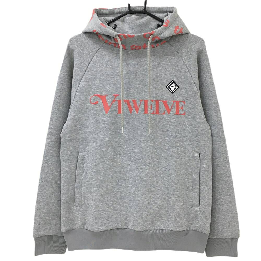 【新品】V12 パーカー グレー×レッド バックプリント ダンボールニット メンズ M ゴルフウェア 2025年モデル V12