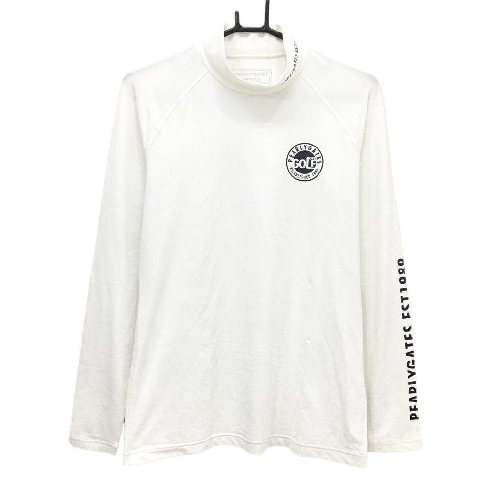 【超美品】パーリーゲイツ ハイネックインナーシャツ 白 ロゴネイビー メンズ 4(M) ゴルフウェア PEARLY GATES