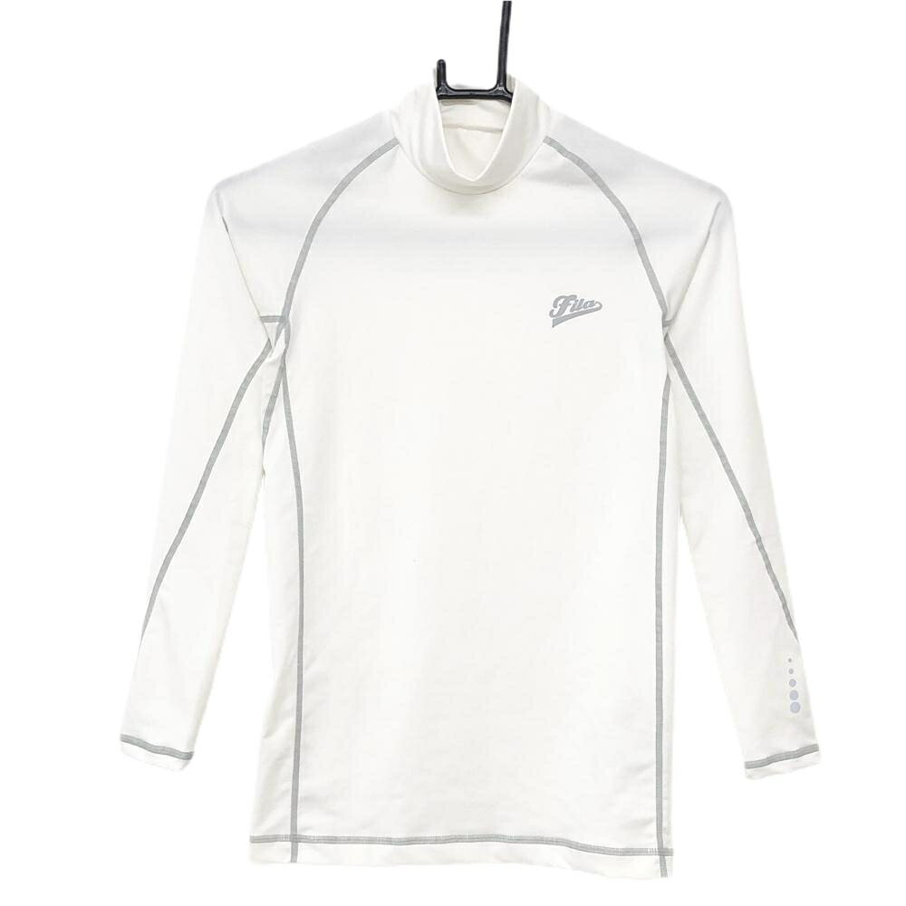 【美品】フィラゴルフ ハイネックインナーシャツ 白×ライトグレー ロゴプリント ストレッチ レディース M ゴルフウェア FILA GOLF