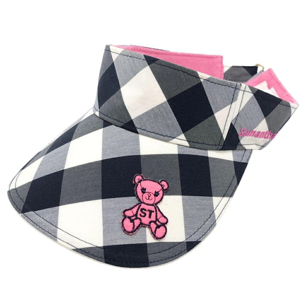 【美品】サマンサタバサUNDER25 サンバイザー 黒×ピンク×白 ロゴ刺しゅう 内側パイル地 レディース F ゴルフウェア Samantha Thavasa