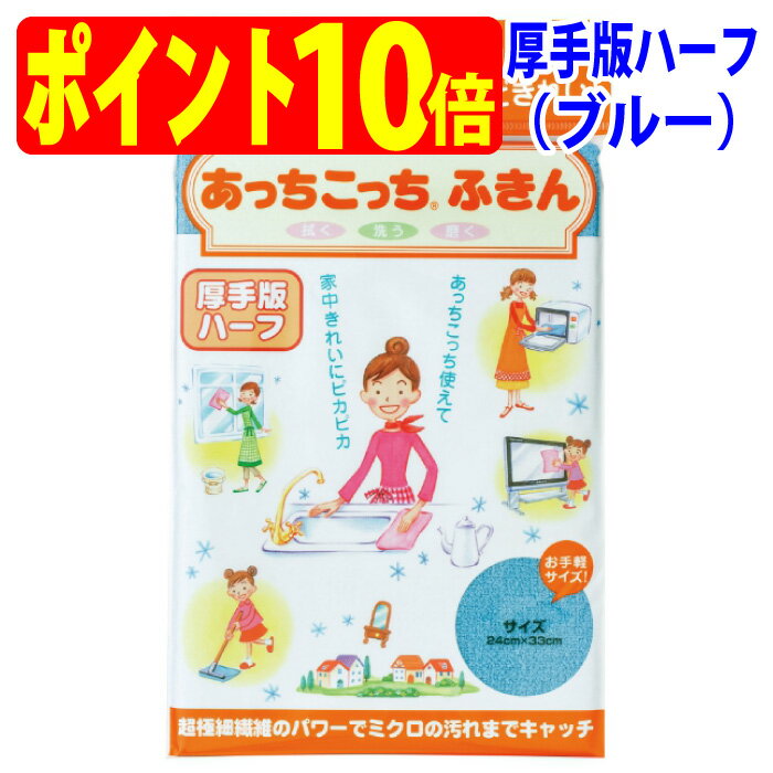 あっちこっち ふきん 厚手版ハーフ（ブルー）拭く 洗う 磨く TEIJIN テイジン（帝人）【ゆうパケット 追跡可能メール便 送料無料（配送日時指定 不可）】【ポイント10倍】【送料無料】【smtb-TK】