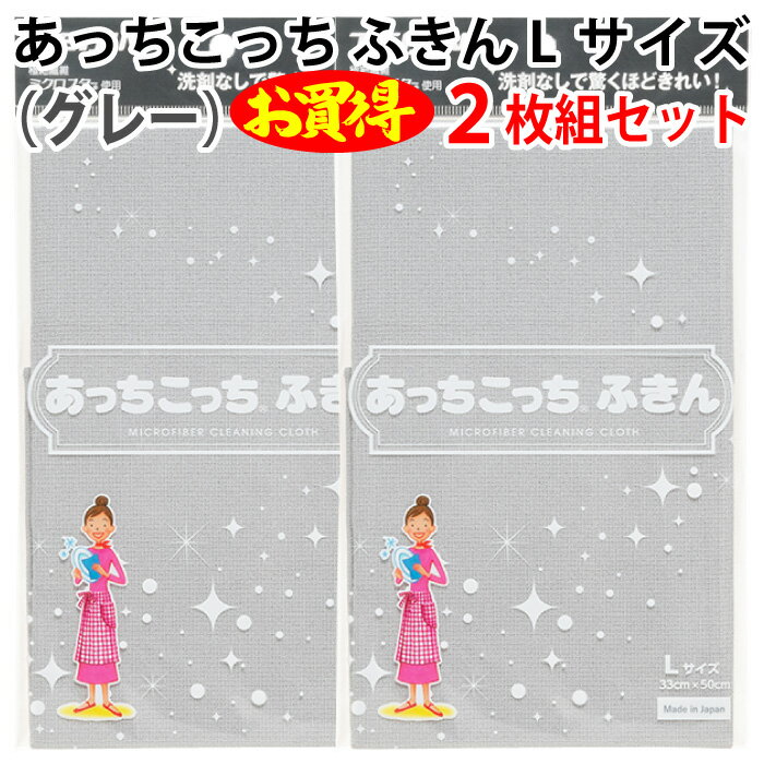 【2枚組セット】あっちこっち ふきん Lサイズ（グレー）テイジン 極細繊維 ミクロスター 洗剤なし 驚く きれい 拭く 洗う 磨く フック ..