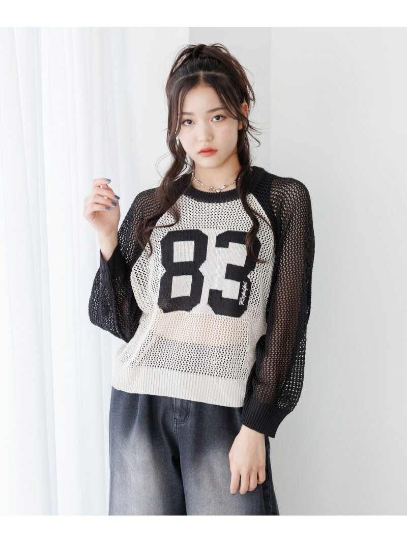 【SALE／20%OFF】【洗えるニット】メッシュナンバリングニット repipi armario レピピアルマリオ トップス ニット ブルー グリーン【RBA_E】[Rakuten Fashion]