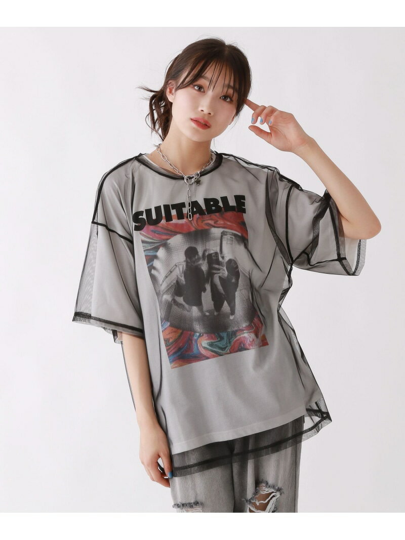 【SALE／50%OFF】【2Pセット】チュールルーズTシャツ repipi armario レピピアルマリオ トップス カットソー・Tシャツ ブラック ホワイト【RBA_E】[Rakuten Fashion]のサムネイル