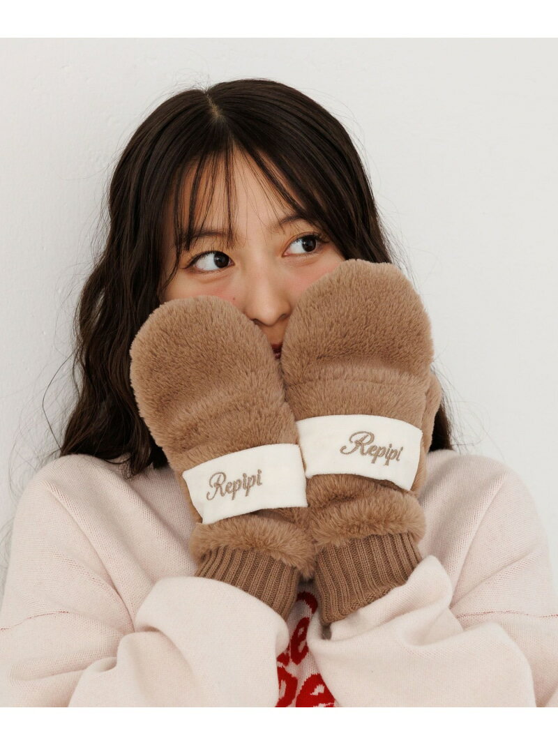 【手洗い可能!】RAロゴシャギーミトン repipi armario レピピアルマリオ ファッション雑貨 手袋 ホワイ..