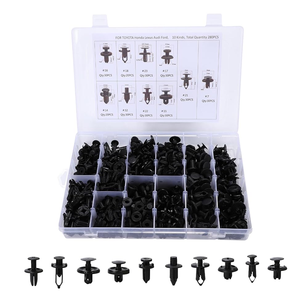 プッシュリベット クリップセット 10種類 280個 トヨタ スズキ 日産 スバル 車用 ケース付き 10種セット