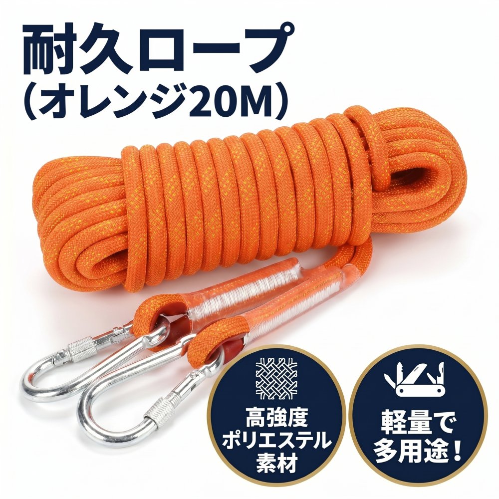 Rakuten - 耐久 ロープ 多機能 多目的 直径 12mm オレンジ キャンプ アウトドア 引越し 荷物の吊上げ 車 ボート 牽引 補助 20M