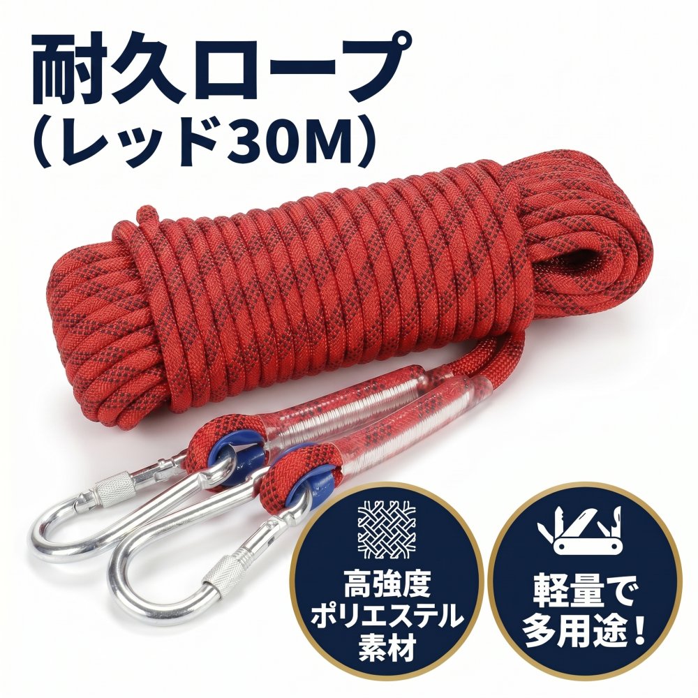 Rakuten - 耐久 ロープ 多機能 多目的 直径 12mm レッド キャンプ アウトドア 引越し 荷物の吊上げ 車 ボート 牽引 補助 30M