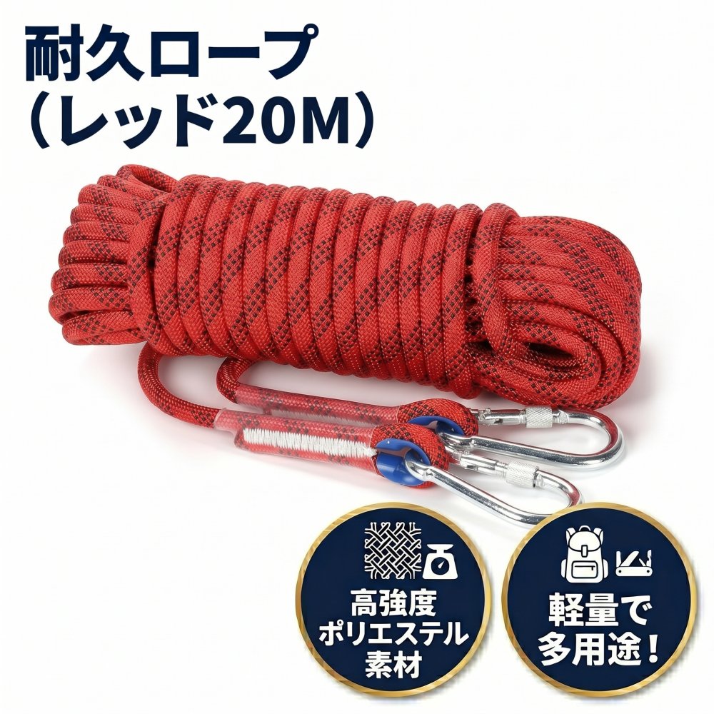 耐久 ロープ 多機能 多目的 直径 12mm レッド キャンプ アウトドア 引越し 荷物の吊上げ 車 ボート 牽引 補助 20M