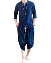 甚平 メンズ 半袖 作務衣 浴衣 麻 亜麻 リネン 男性用 夏祭り しじら織り セットアップ 刺繍 ネイビー, 2XL