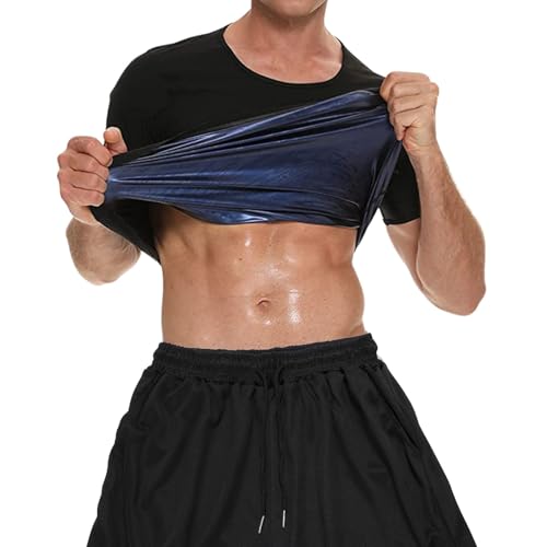 サウナスーツ メンズ 半袖 発汗 Tシャツ ランニング ジム 運動 インナー 洗濯可 ブルー 上下セット 2XL-3XL