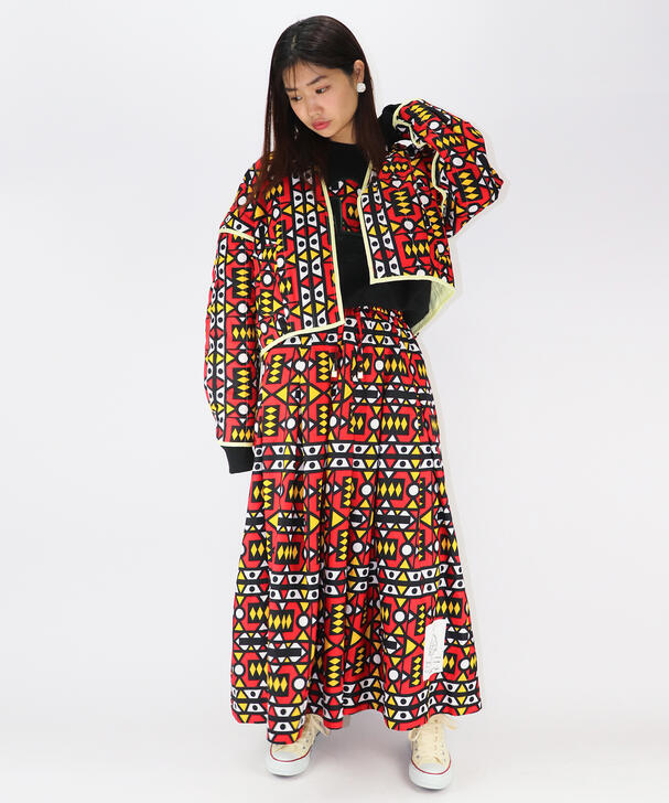 moyan ecri moyan africa skirt スカート ロングスカート ボリュームスカート ボリュームロングスカート タック 柄スカート アフリカンファブリック 夏 寄付 サステナブル 総柄 花