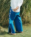 lucky charm motif Jersey line pants moyan ecri うさぎ 蝶々 モチーフ ワイドパンツ スリット 赤 黒 ブルー ネ...