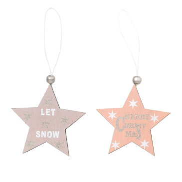 クリスマスオーナメント ミミットスターアソート 星型 2種セット デコレーションパーツ ピンク グレー かわいい スター 木製 飾り ラメ入り ロゴ【メール便可(1通につき6点まで)】
