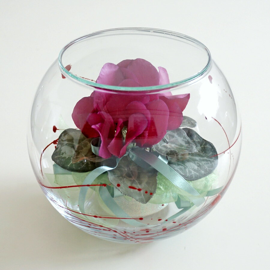 【在庫限り特価】一点もの 黒江塗ガラスのボトルフラワー シクラメン レッドバイオレット アレンジメン..