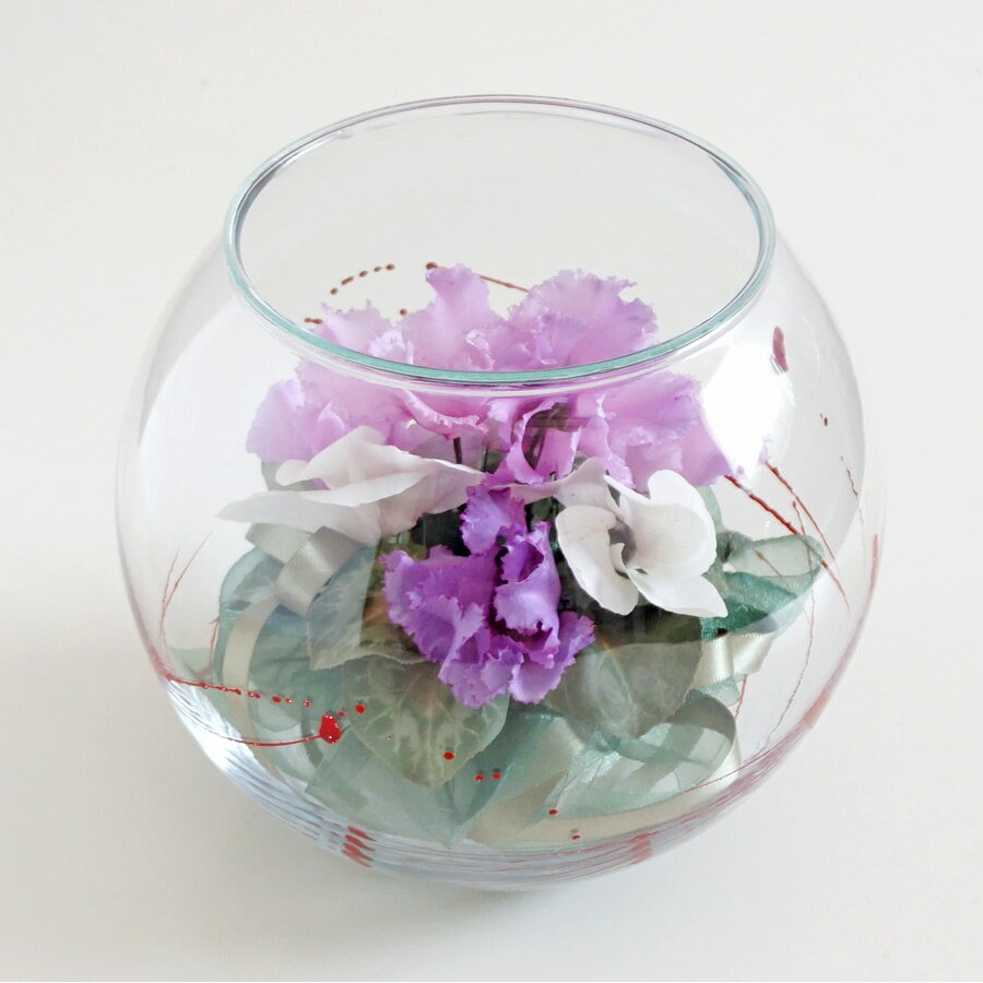 【在庫限り特価】一点もの 黒江塗ガラスのボトルフラワー シクラメン パープル＆ホワイト 和モダン 高..