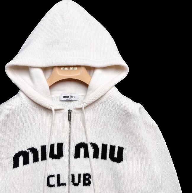 ミュウミュウ 【中古】 MIU MIU ミュウミュウ 2022モデル カーディガン クロップド 短丈 フード カシミヤ100％ニット ジップアップ サイズ38